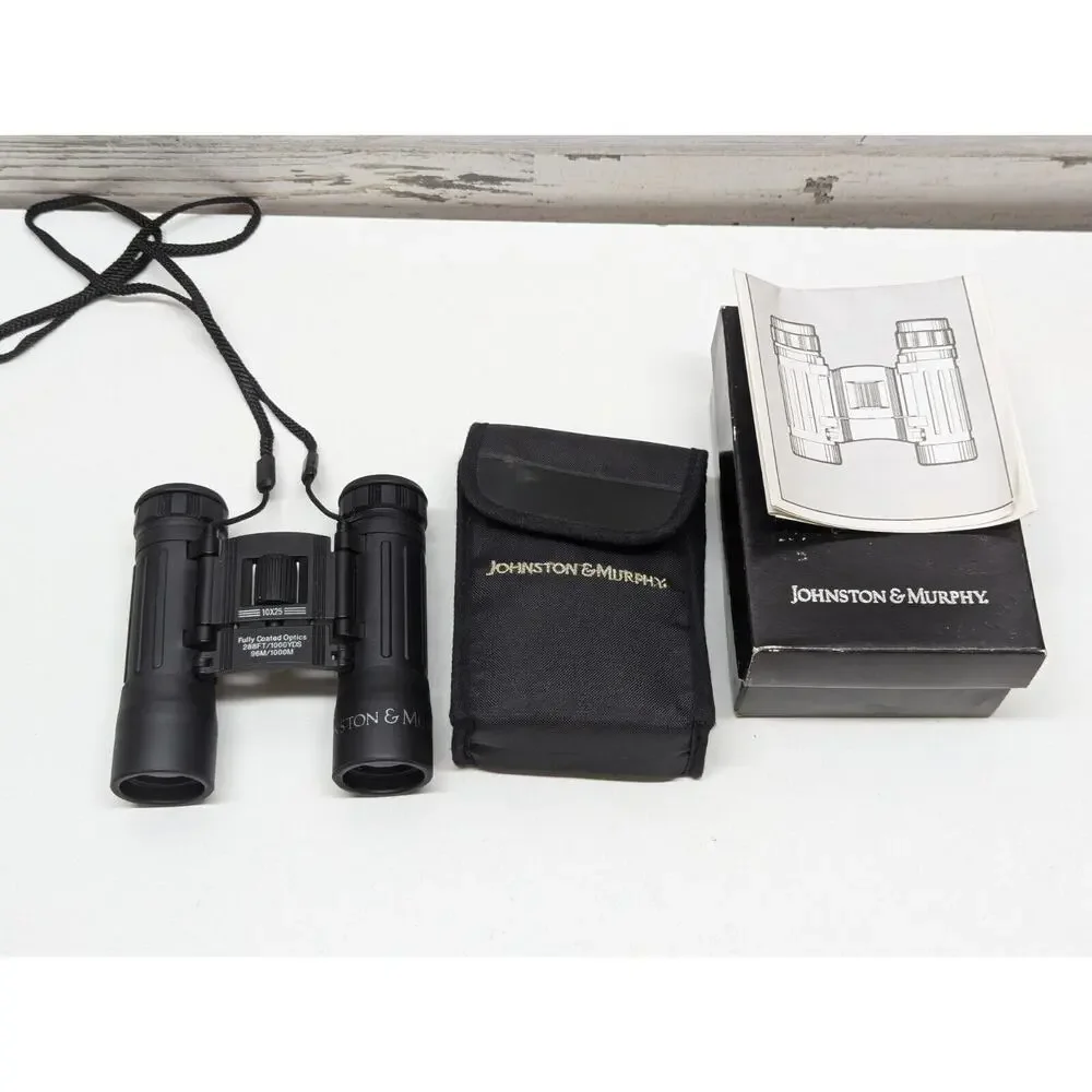 Johnson & Murphy 10 x 25 288ft/ 1000 YDS. Black Compact Folding Binoculars +Case